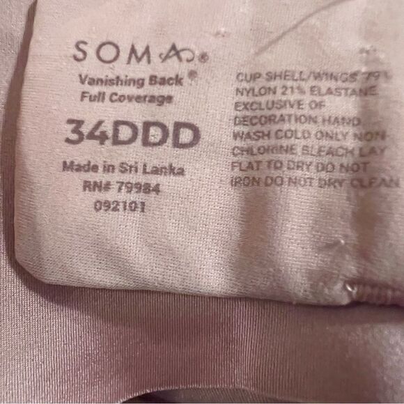 Soma Vanishing Back Full Support Adobe Rose 34DDD Smooth Silhouette - Picture 5 of 5